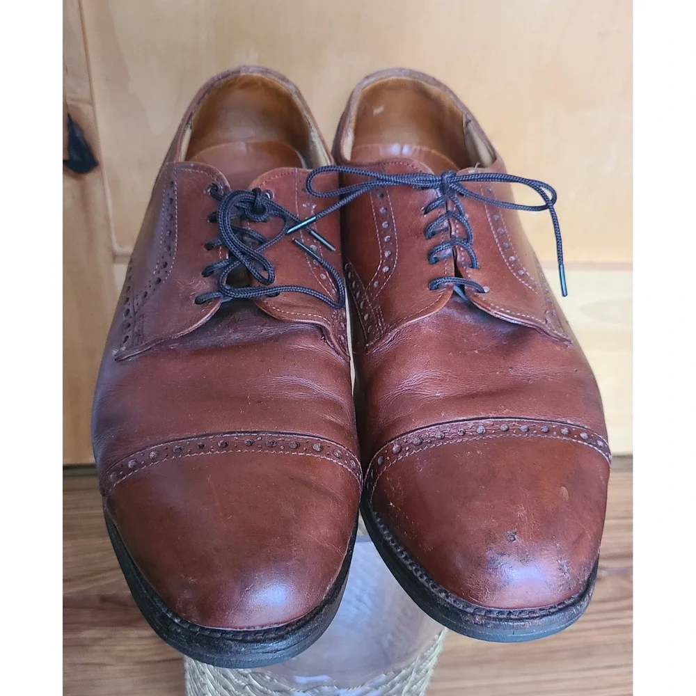 Allen Edmonds Benton US 10.5 Cap Toe Oxford Leather Dress Shoe Brown Vibram Sole